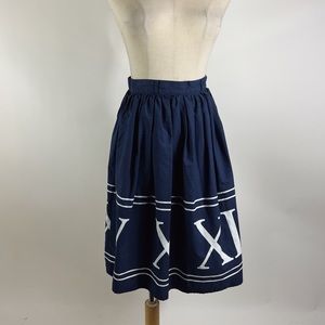 MODCLOTH Roman Numeral Full Navy Skirt Womens Small